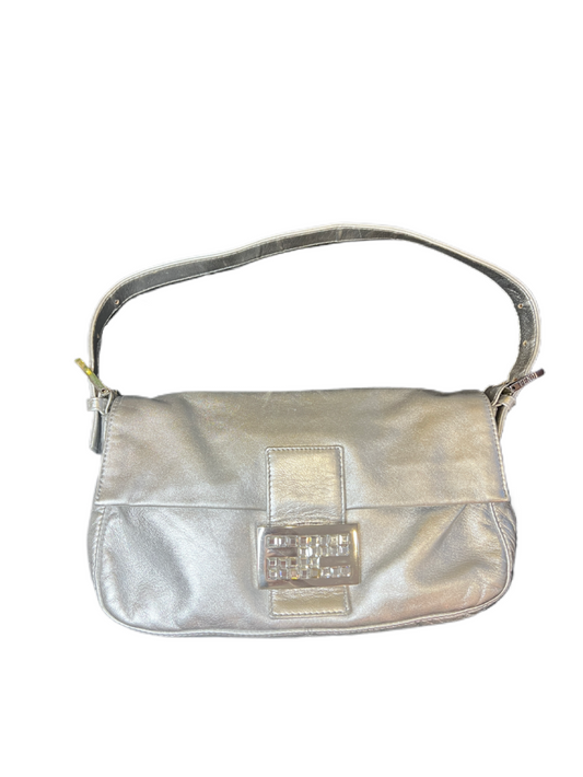 Fendi Silver Rhinestone Baguette Hnadbag