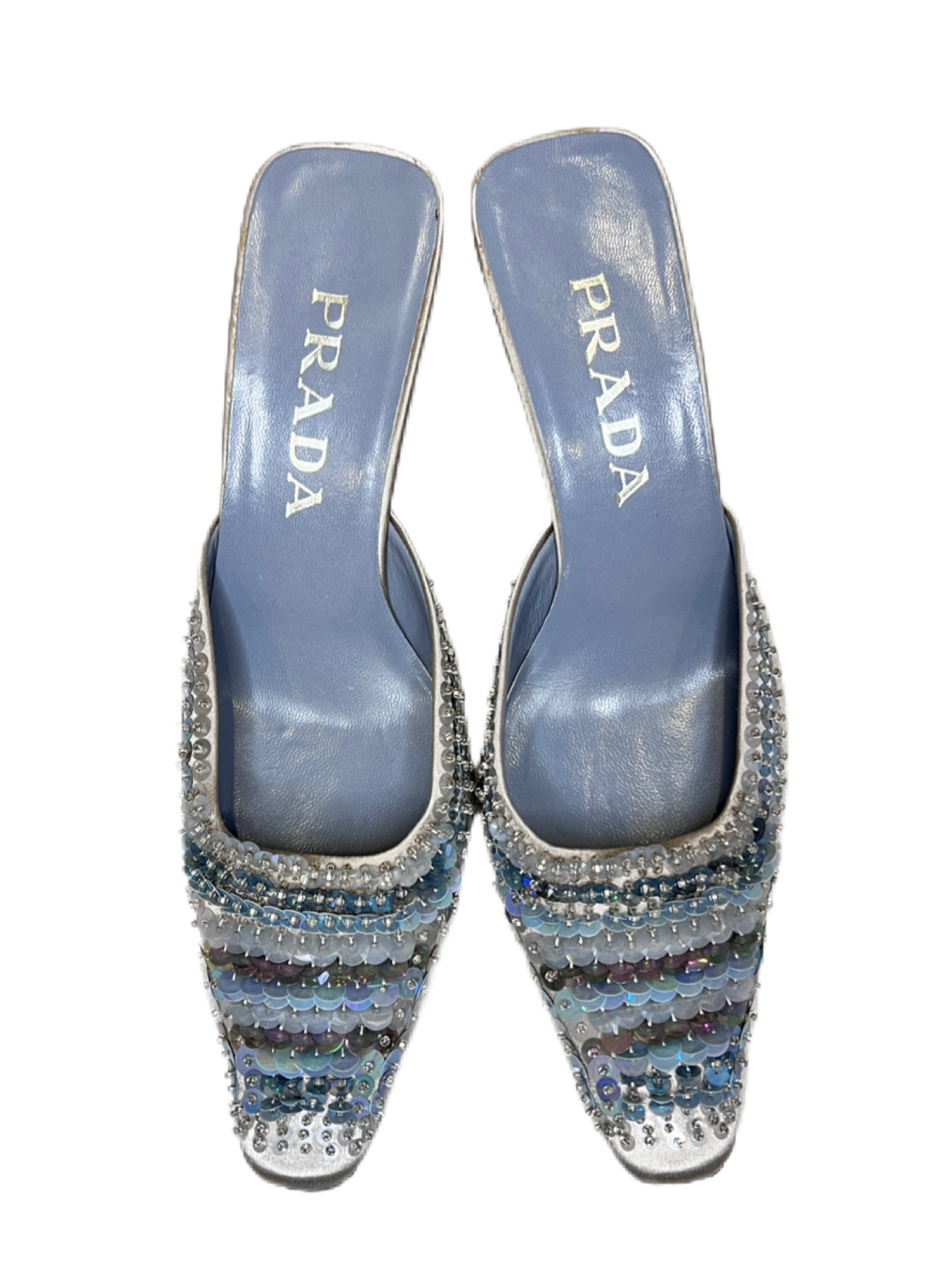 Prada Sequin-Embellished Satin Mules