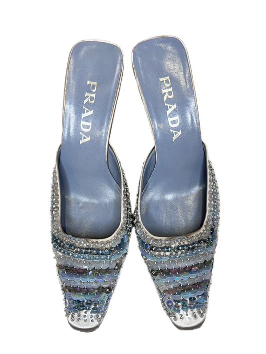 Prada Sequin-Embellished Satin Mules