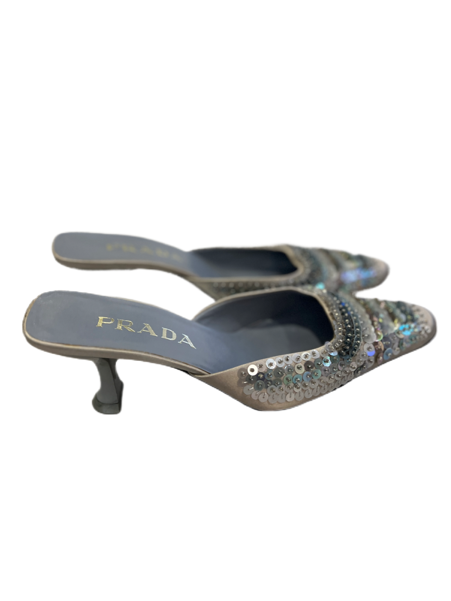 Prada Sequin-Embellished Satin Mules