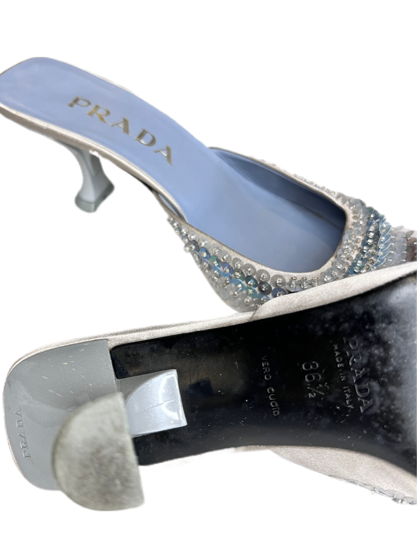 Prada Sequin-Embellished Satin Mules