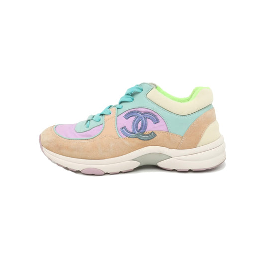 Chanel lambskin nylon Suede calfskin multicolor CC Sneaker 37.5