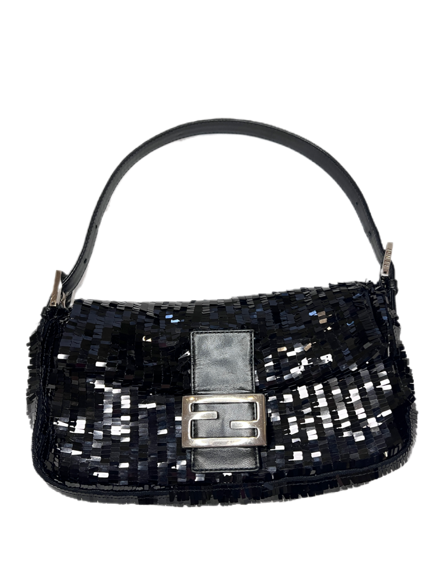 Fendi Black Glitter Sequin Baguette