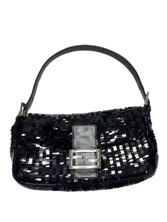 Fendi Black Glitter Sequin Baguette