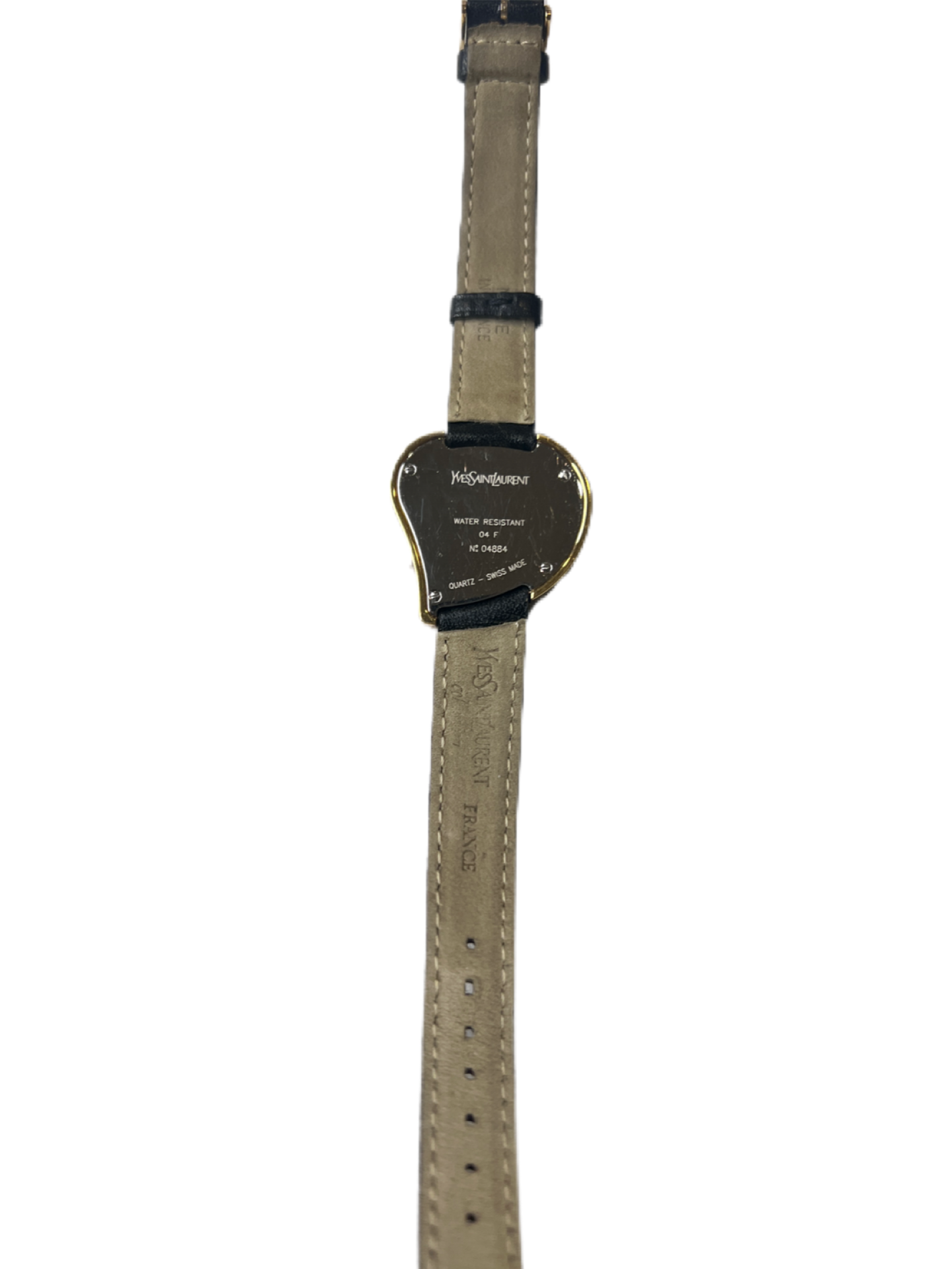 YSL Vintage Gold Heart Watch in black leather belt