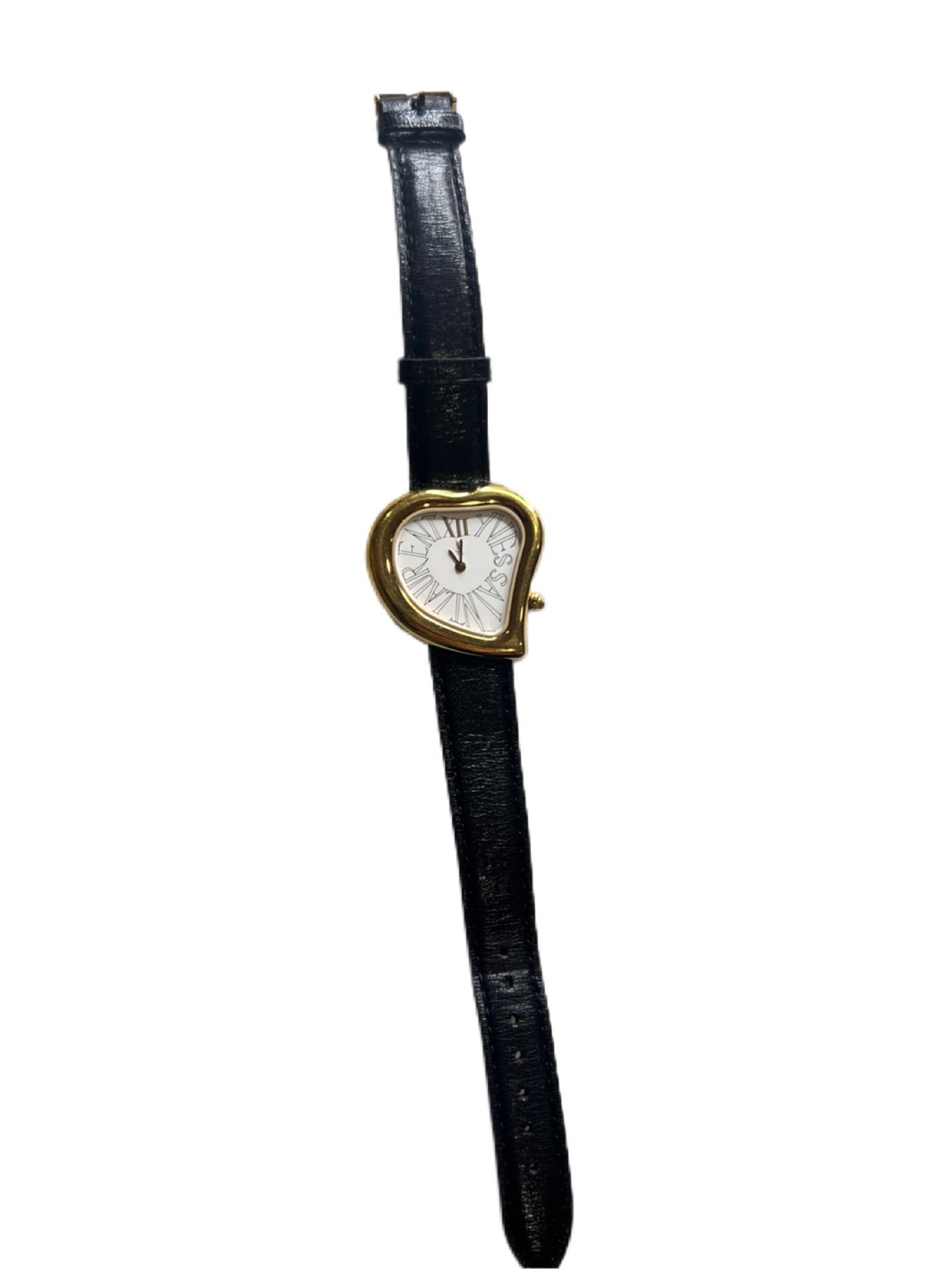 YSL Vintage Gold Heart Watch in black leather belt