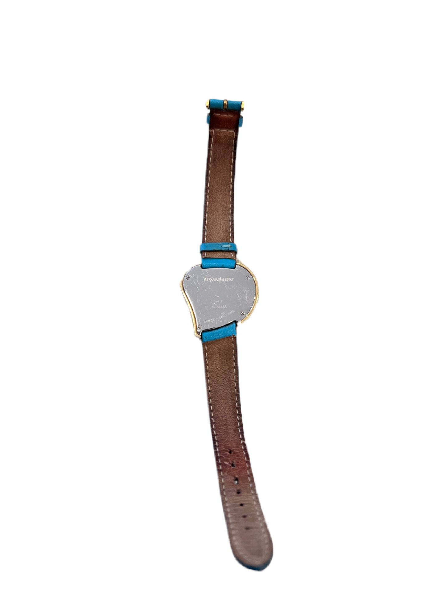 YSL Vintage Gold Heart Watch in blue leather belt