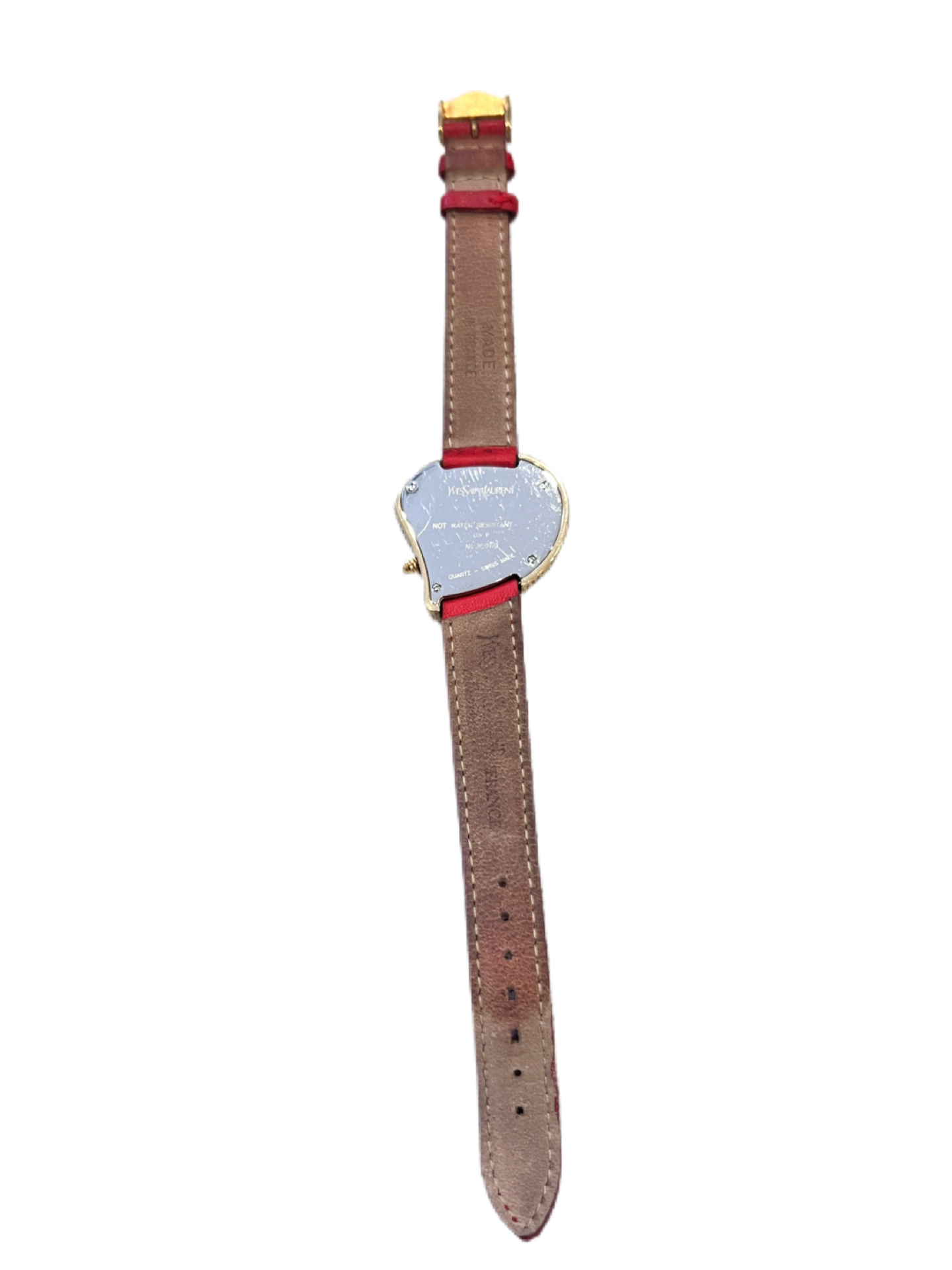 YSL Gold heart watch in red belt