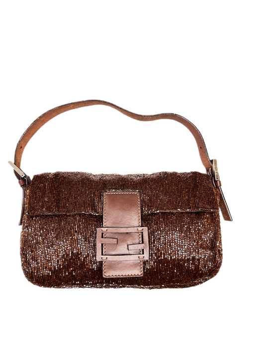 Fendi Brown Beaded Baguette Handbag