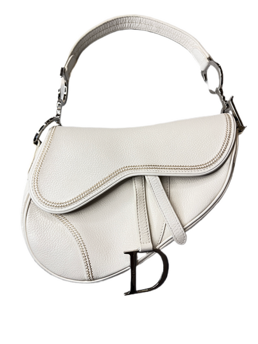 Christian Dior leather Vintage Saddle handbag in White