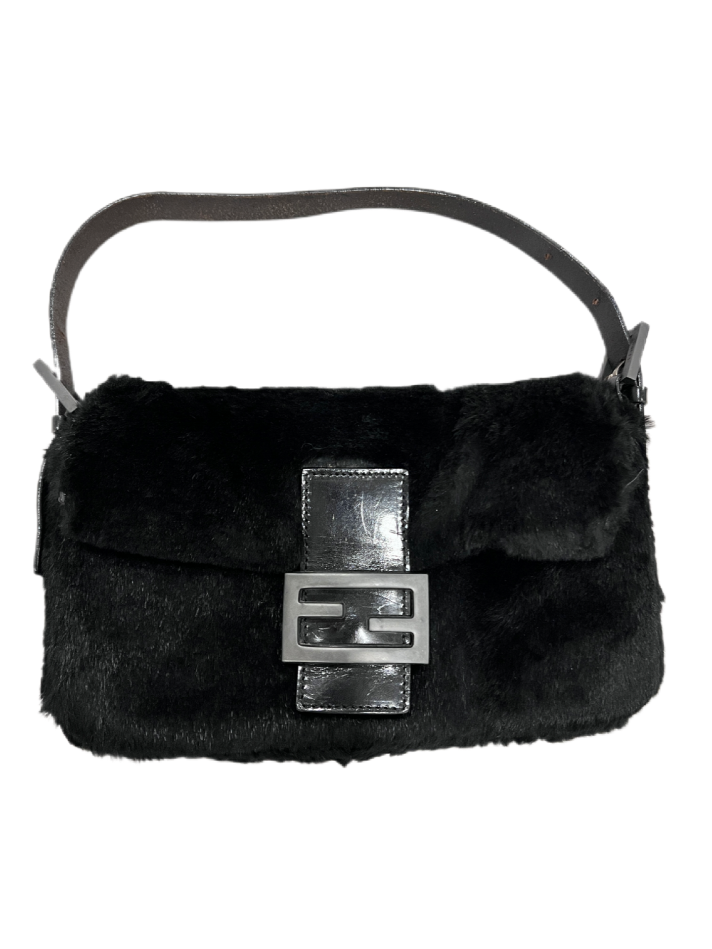 Fendi All Black Fur Baguette handbag